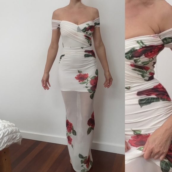 Los Angeles sample naked sheer dress roses w liner xs - Picture 6 of 6